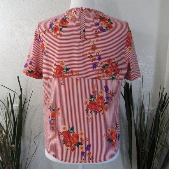 Stripe Floral Front Tie Boho Women's Top Sz M - Picture 5 of 9